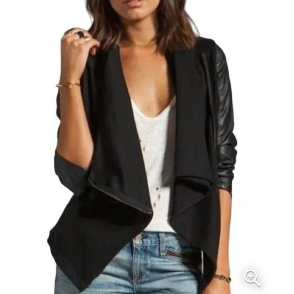 Blank NYC private practice faux leather drape front moto jacket size S
